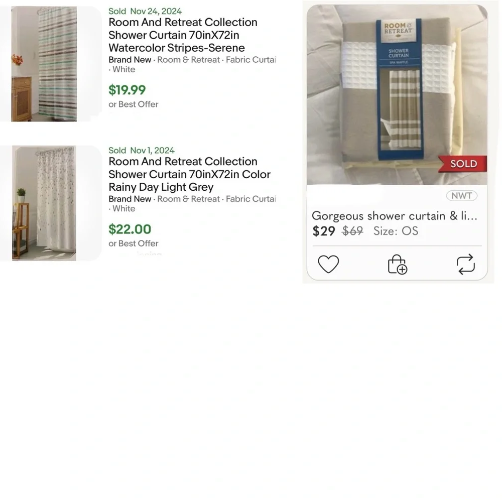 Room & Retreat shower curtain pastel leaf print white & sage green LIKE …
